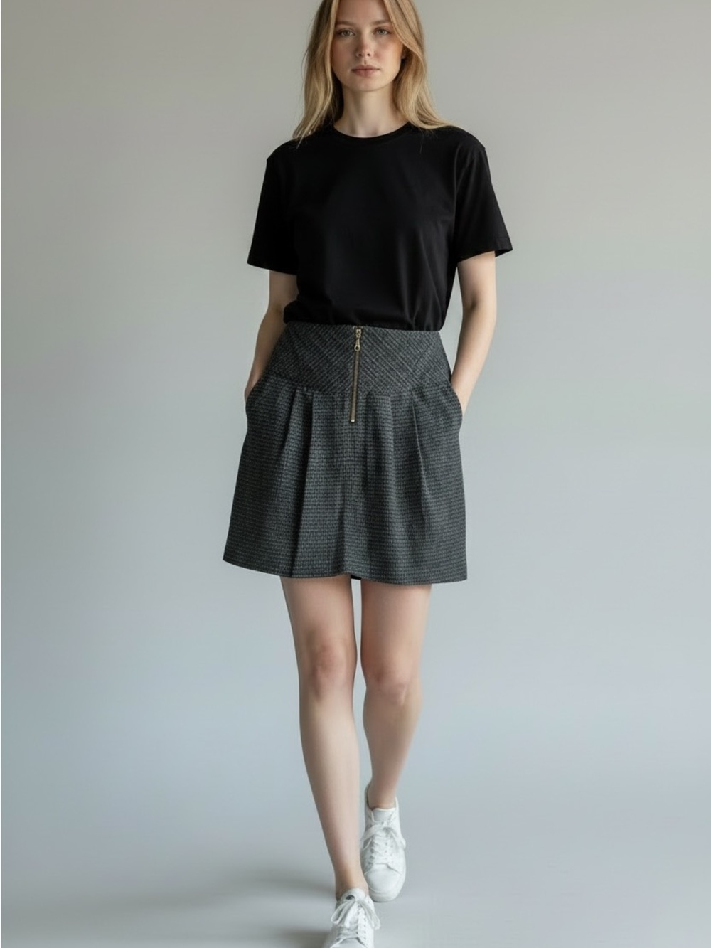 O'Neill Black and Charcoal Houndstooth Skirt